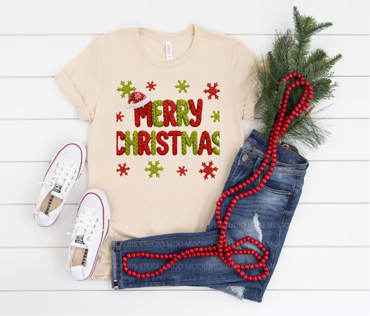 Faux Yarn Merry Christmas Cream
