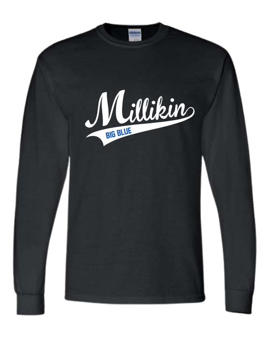 Millikin Long Sleeve Script 50/50 t-shirt
