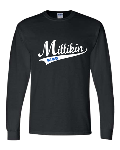 Millikin Long Sleeve Script 50/50 t-shirt