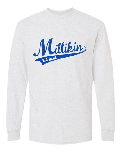Millikin Long Sleeve Script 50/50 t-shirt