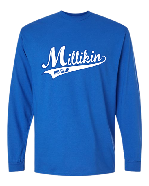 Millikin Long Sleeve Script 50/50 t-shirt