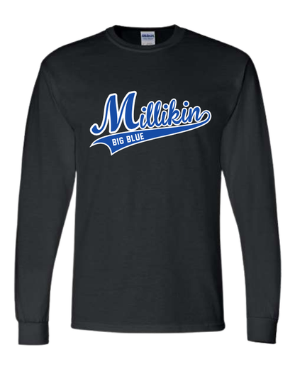 Millikin Long Sleeve Script 50/50 t-shirt